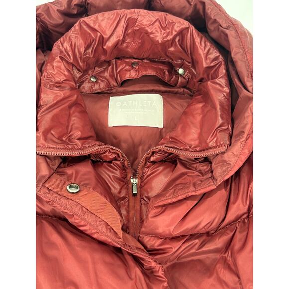Athleta Down Puffer Coat LARGE Burgundy Hooded Quilted Long Parka Jacket - Picture 8 of 11